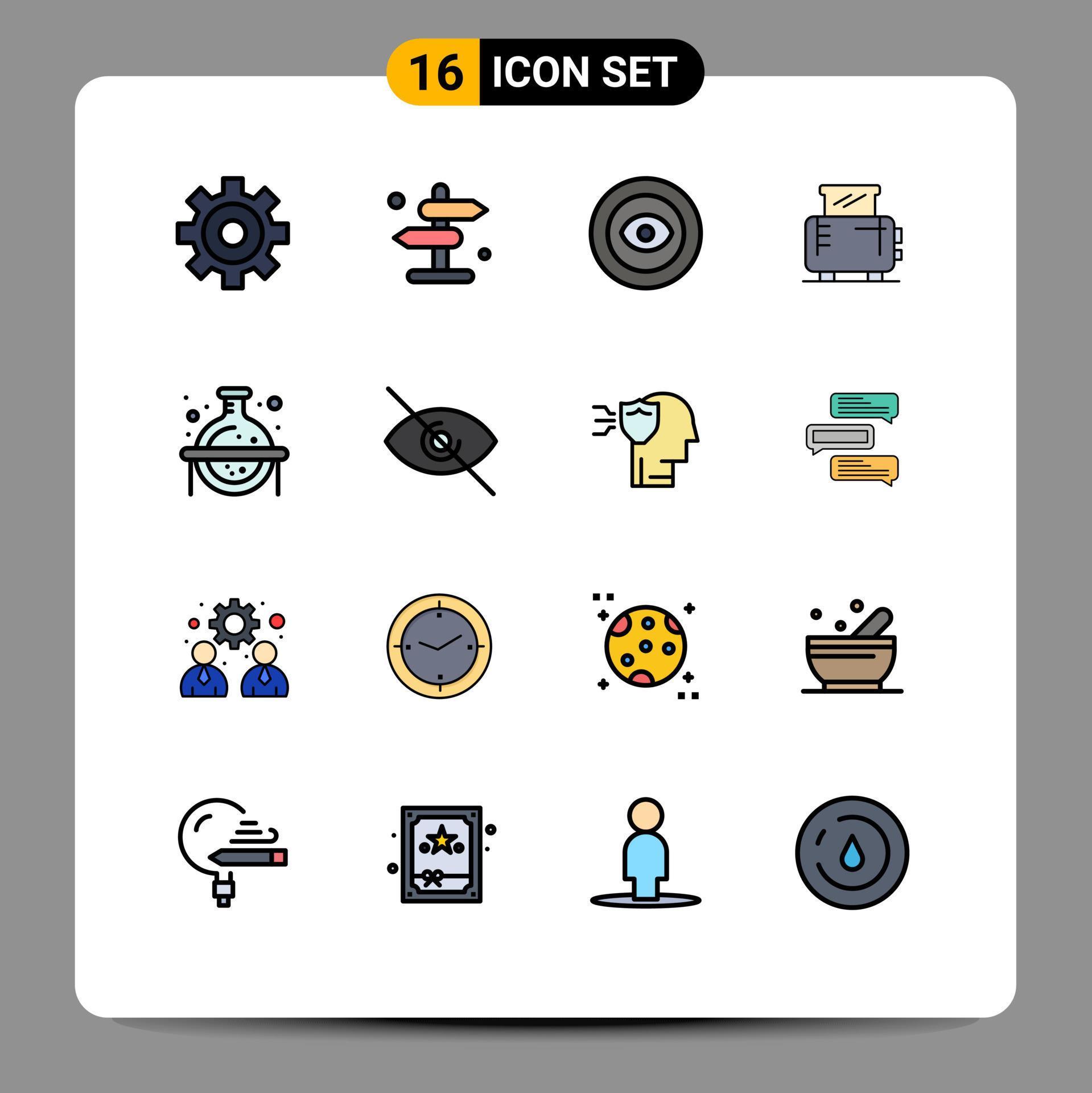 Set of 16 Modern UI Icons Symbols Signs for eye science wreath flask toaster Editable Creative