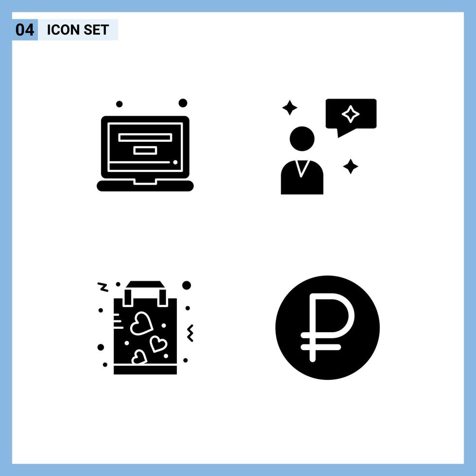 4 Solid Glyph concept for Websites Mobile and Apps account love profile interface shopping Editable Vector Design Elements
