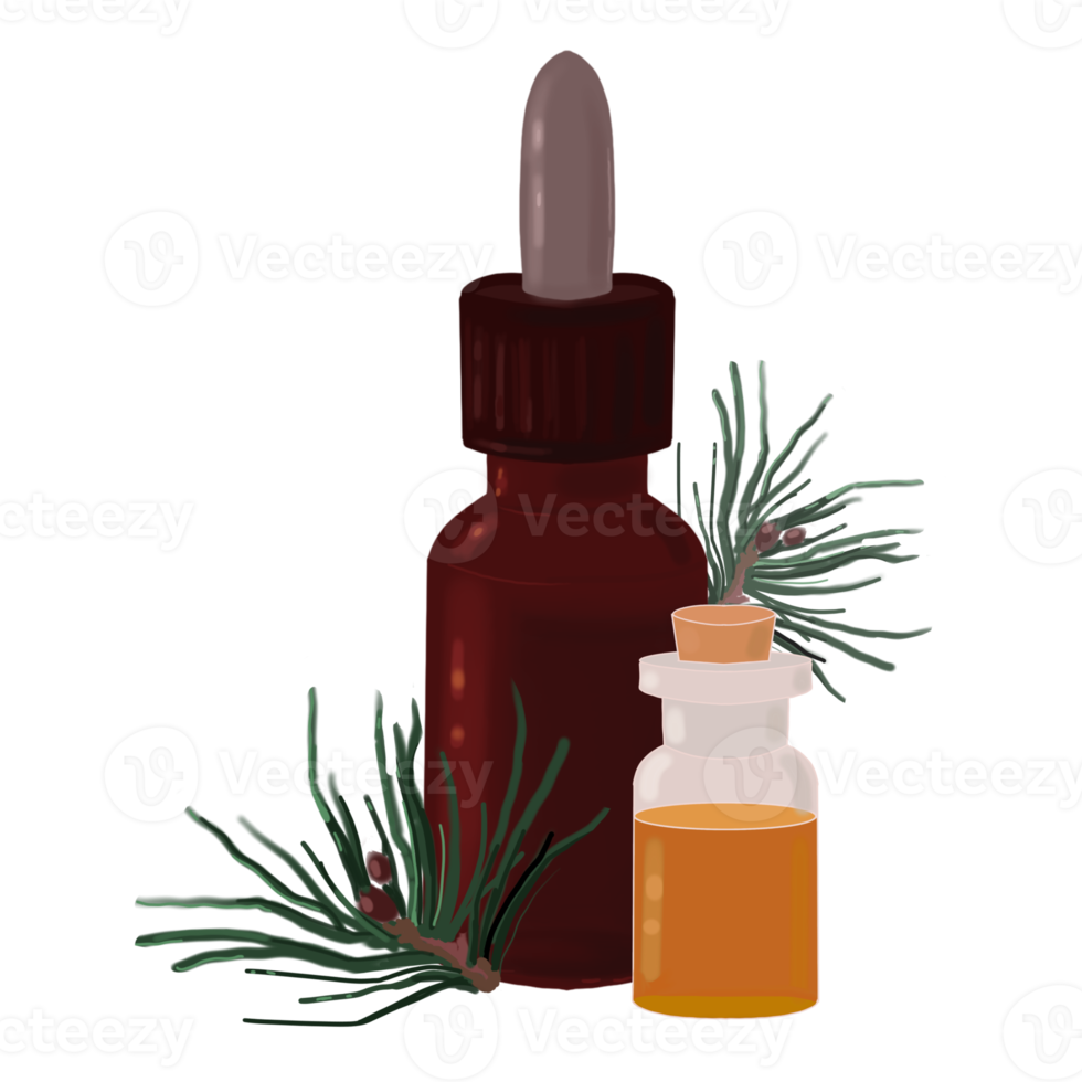 bottle with essential oil of pine, spruce, fir png