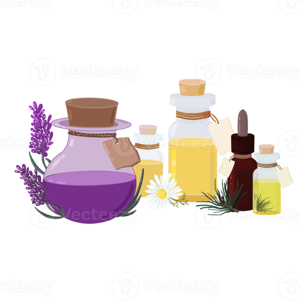 essential oils in glass bottles png