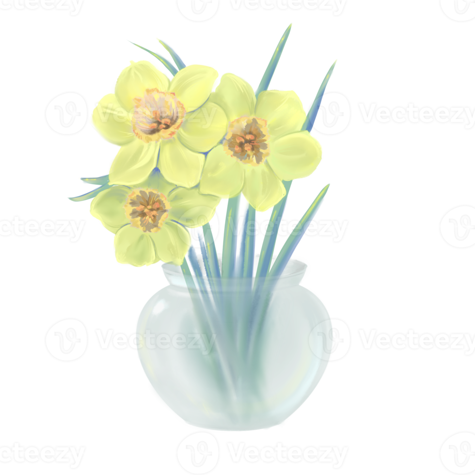 bouquet of yellow daffodils in a vase illustration png