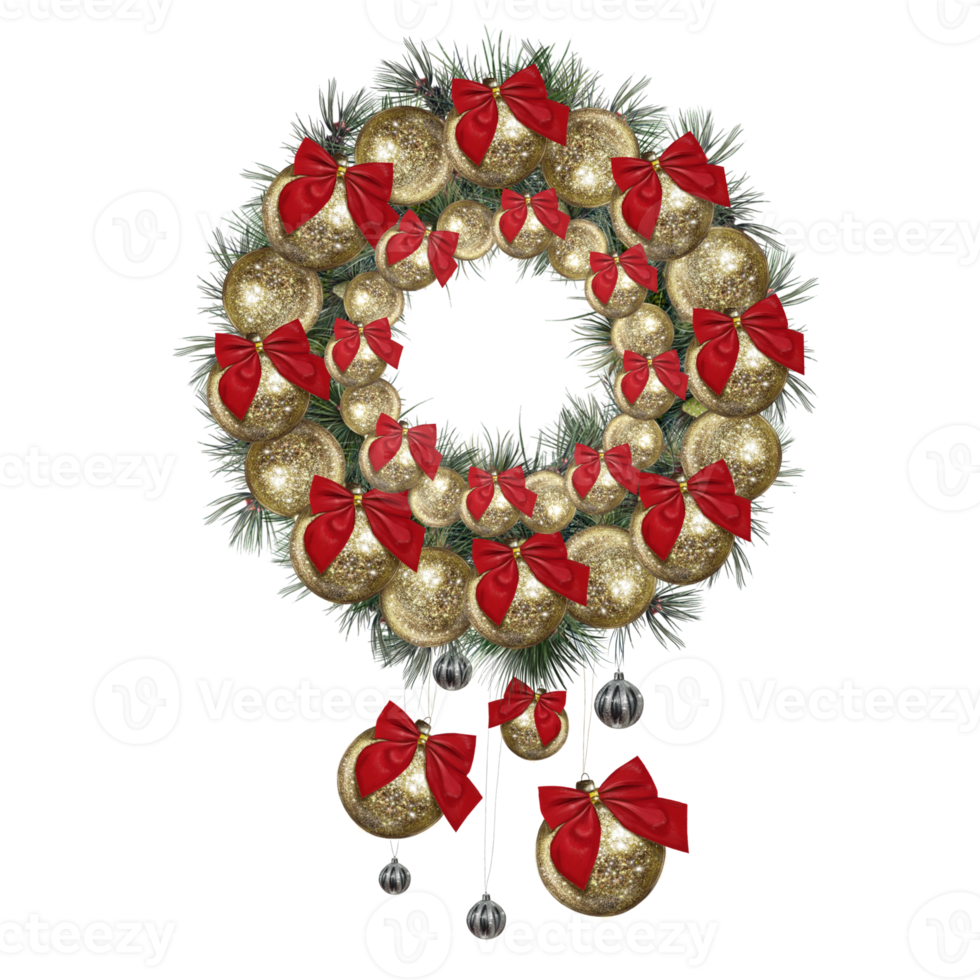 decorative wreath of Christmas tree branches and shiny balls 15098707 PNG
