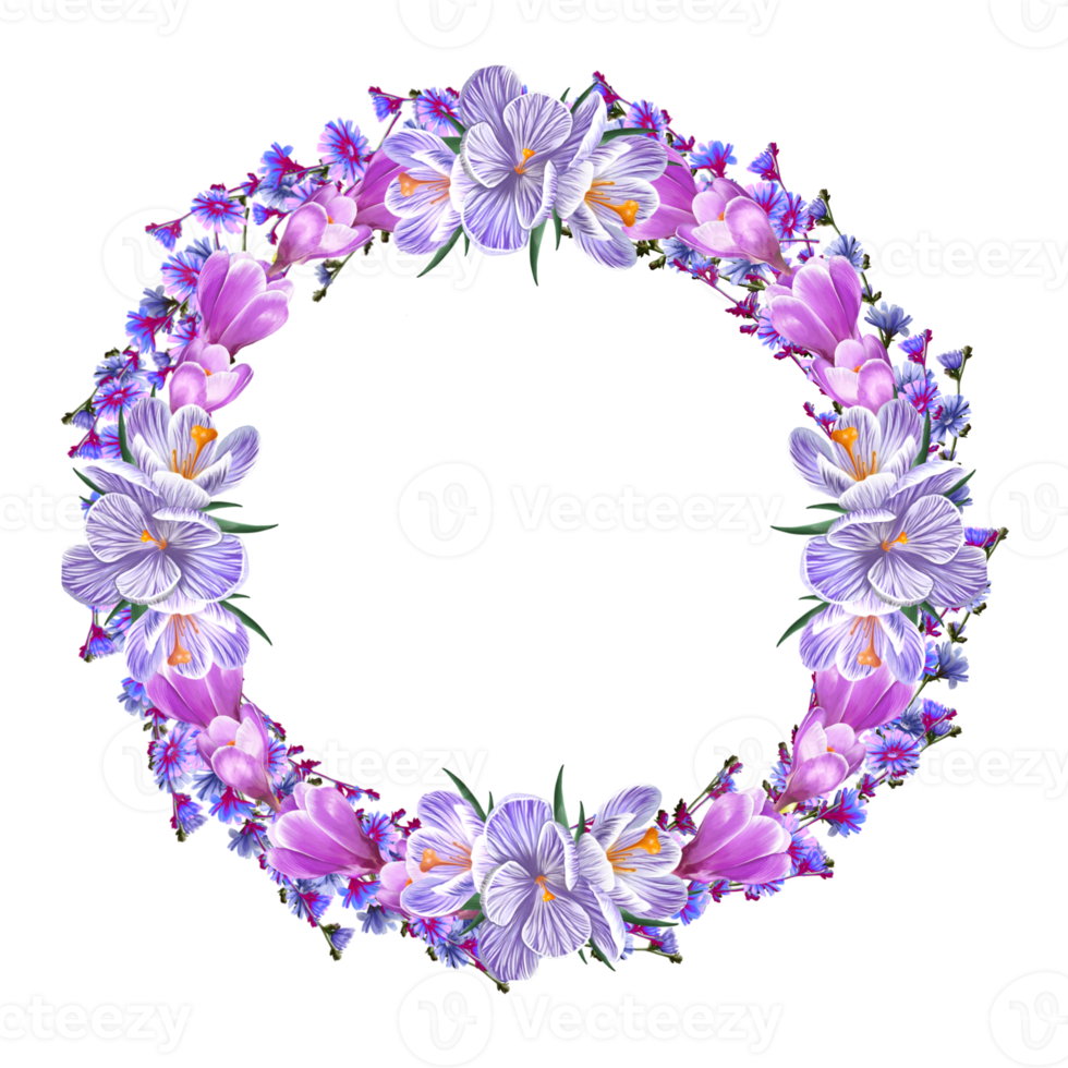 floral frame of crocus, saffron pattern png