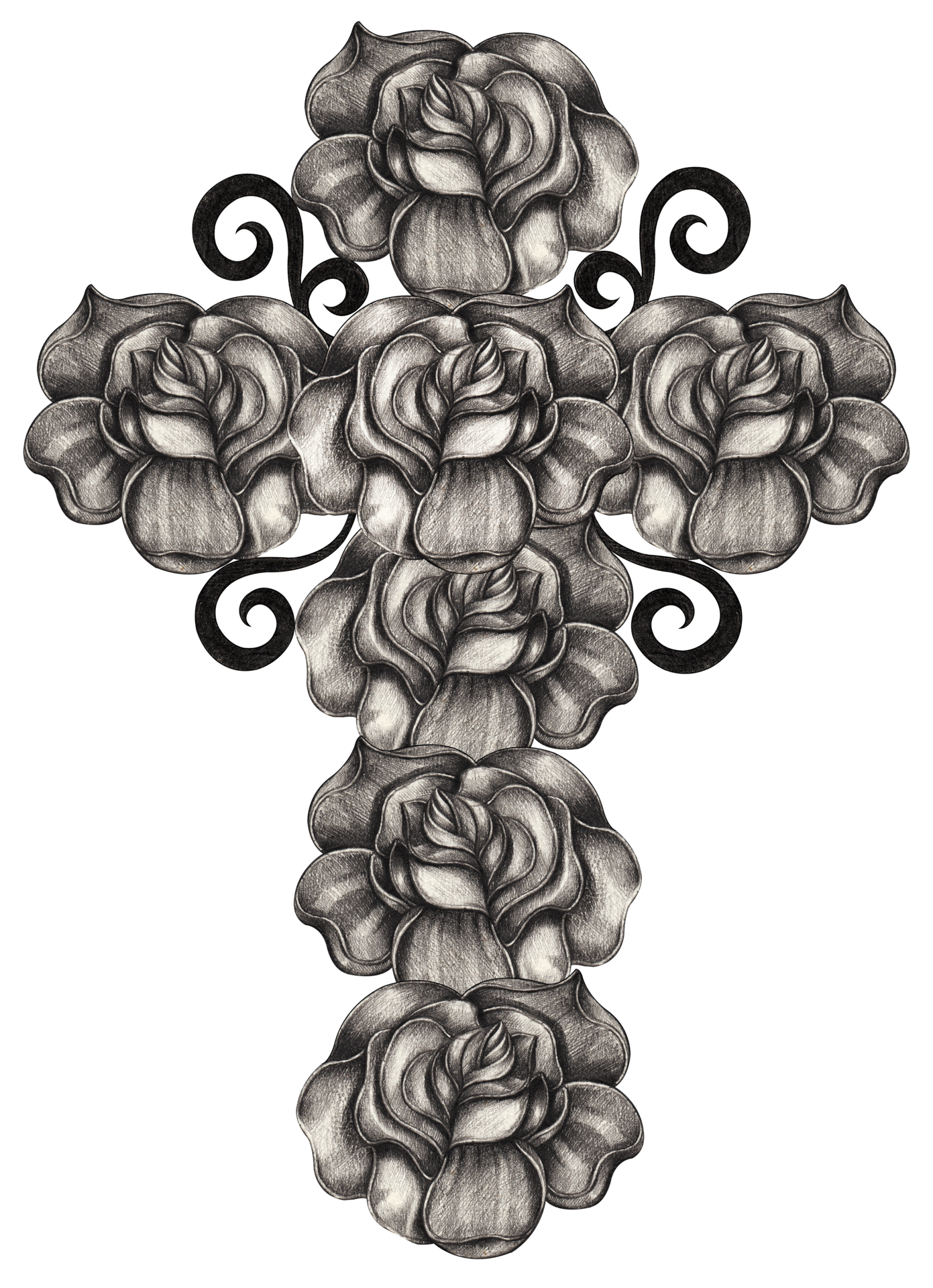 Art fancy rose cross tattoo. Hand drawing on paper. 15098730 PNG