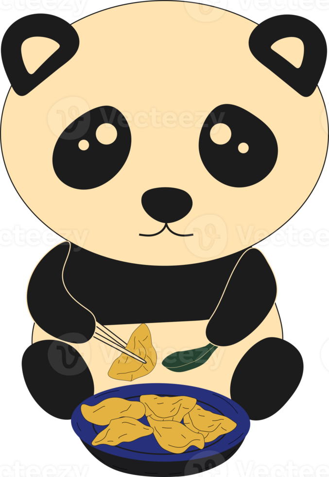 panda bonito comendo macarrão e usa pauzinhos. ramen. comida asiática. png