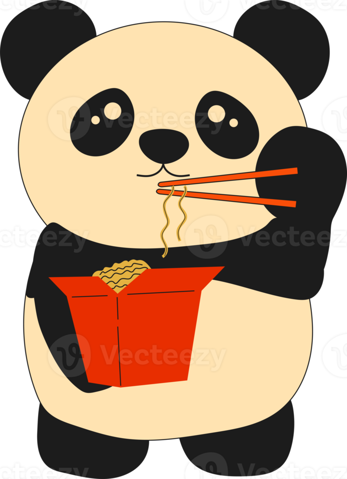söt panda äter spaghetti och användningar ätpinnar. Ramen. asiatisk mat. png