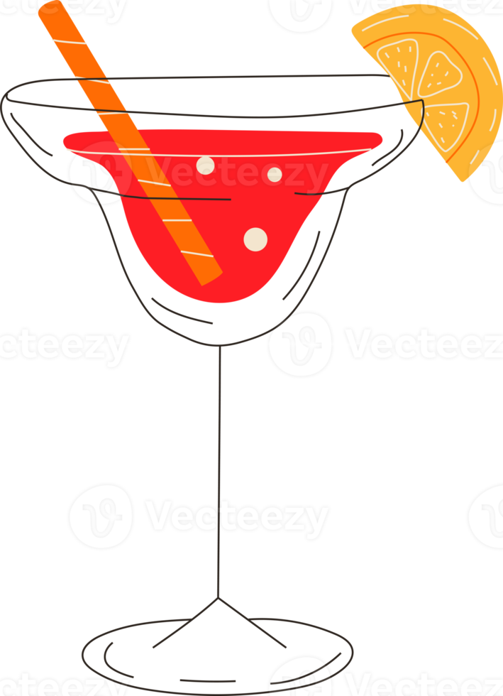 Cocktail alcoholic with strawberries. All elements are isolated png