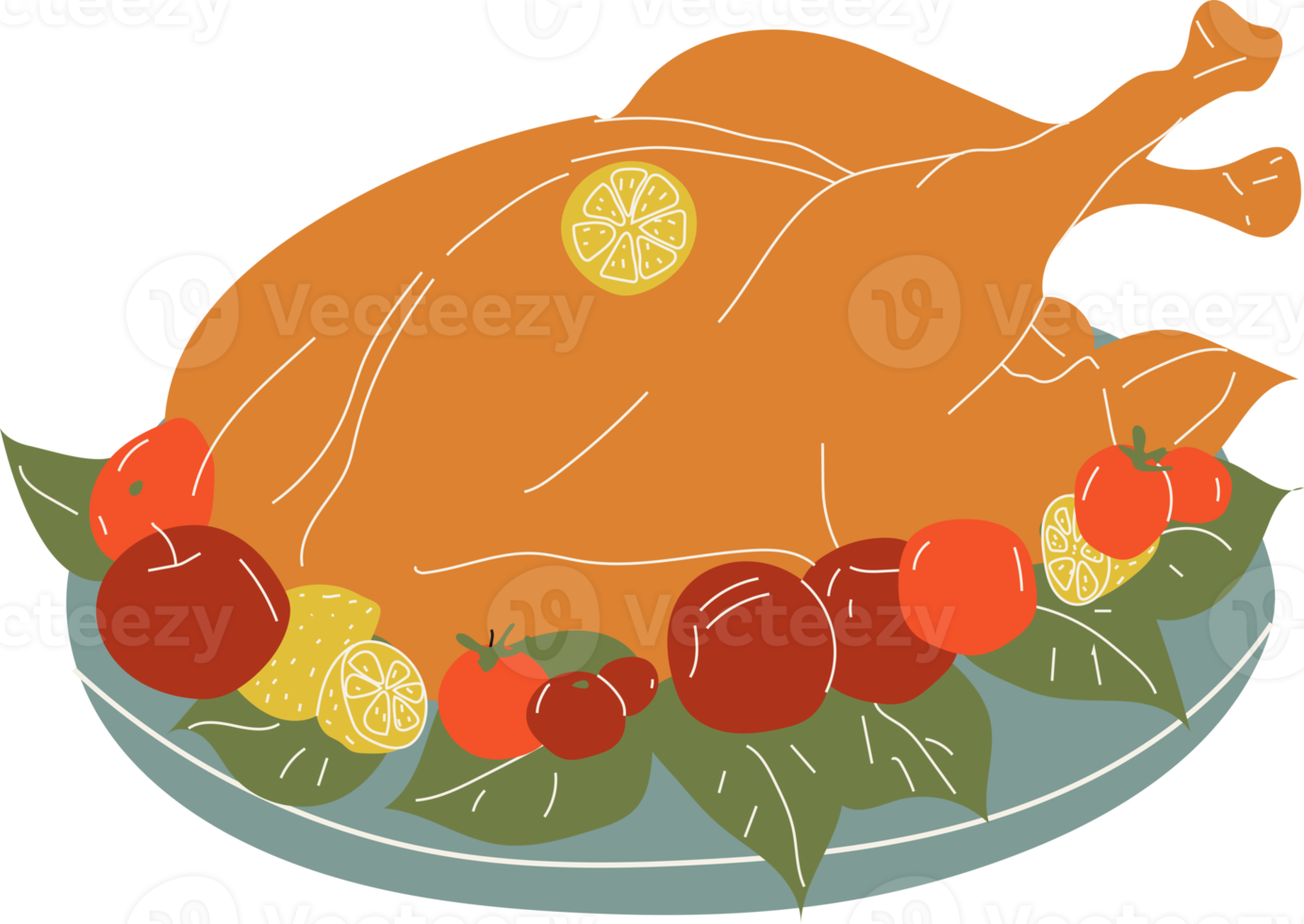 illustration de la dinde cuite au four pour le jour de thanksgiving. dans le style de dessin animé png. tous les éléments sont isolés png