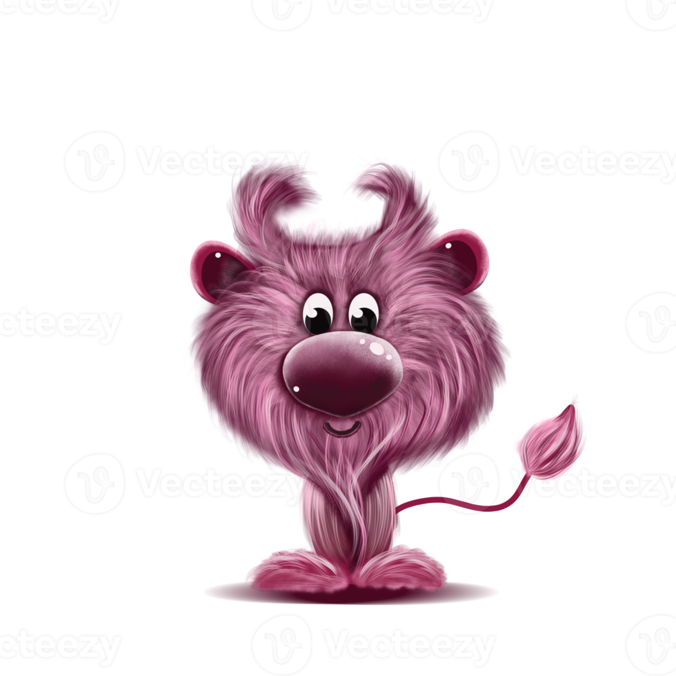 Fluffy monster with funny face and snowfall on a background png