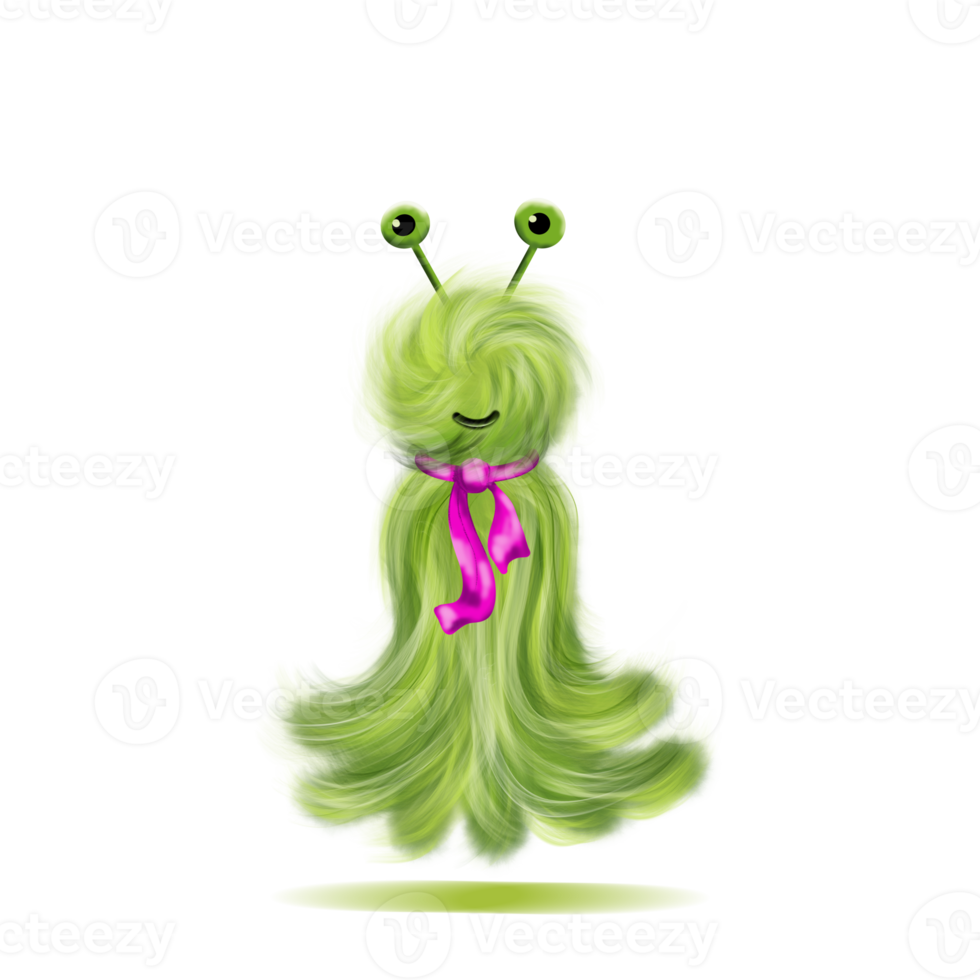 Fluffy cartoon monster with long fur and funny face png