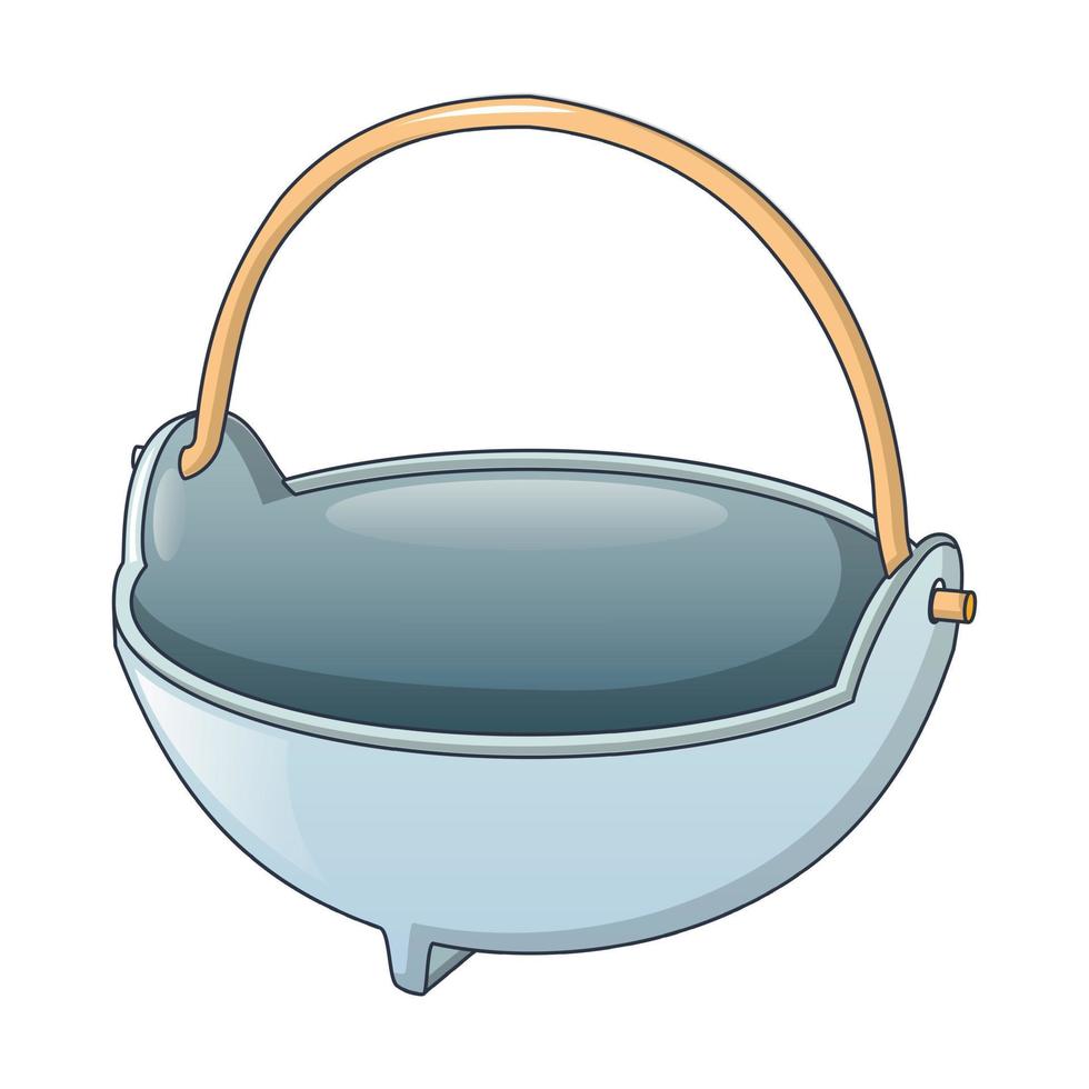 Cauldron for fire camp icon, cartoon style vector