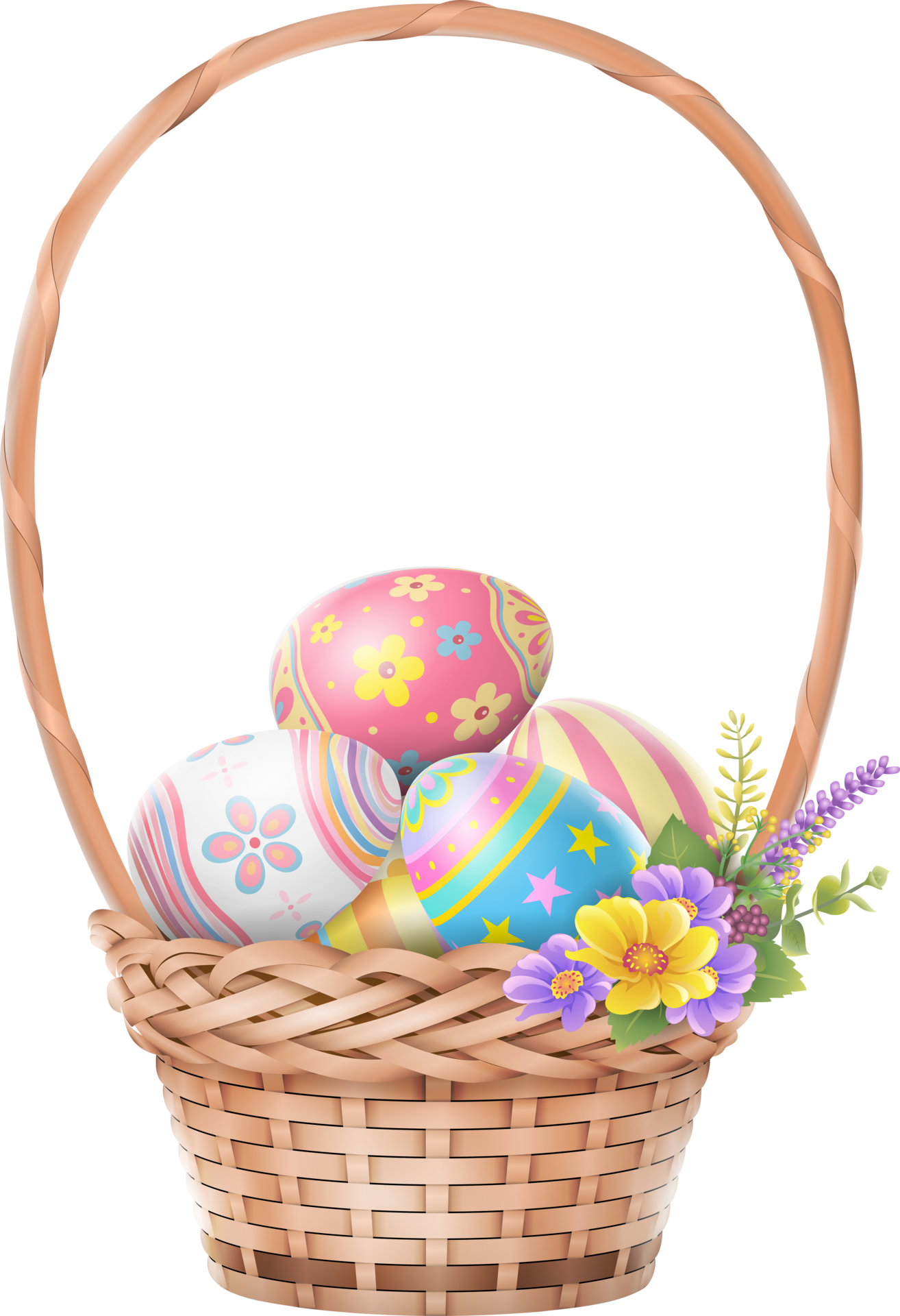 Happy Easter day colorful eggs in basket top view 14466539 PNG