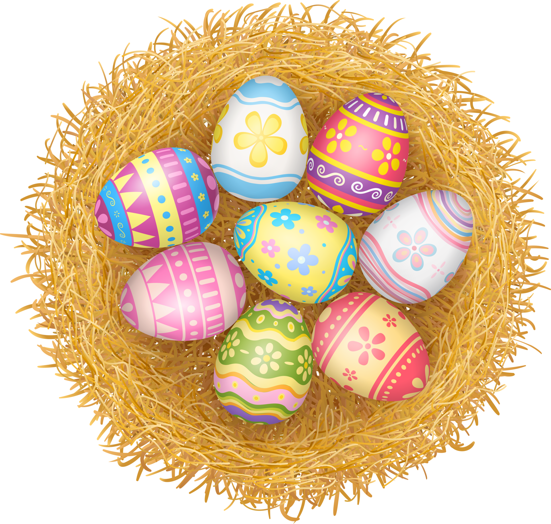 Happy Easter day colorful eggs in basket top view 14466539 PNG