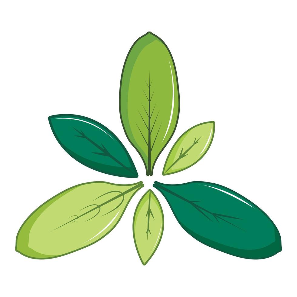 Green leaves icon, cartoon style vector