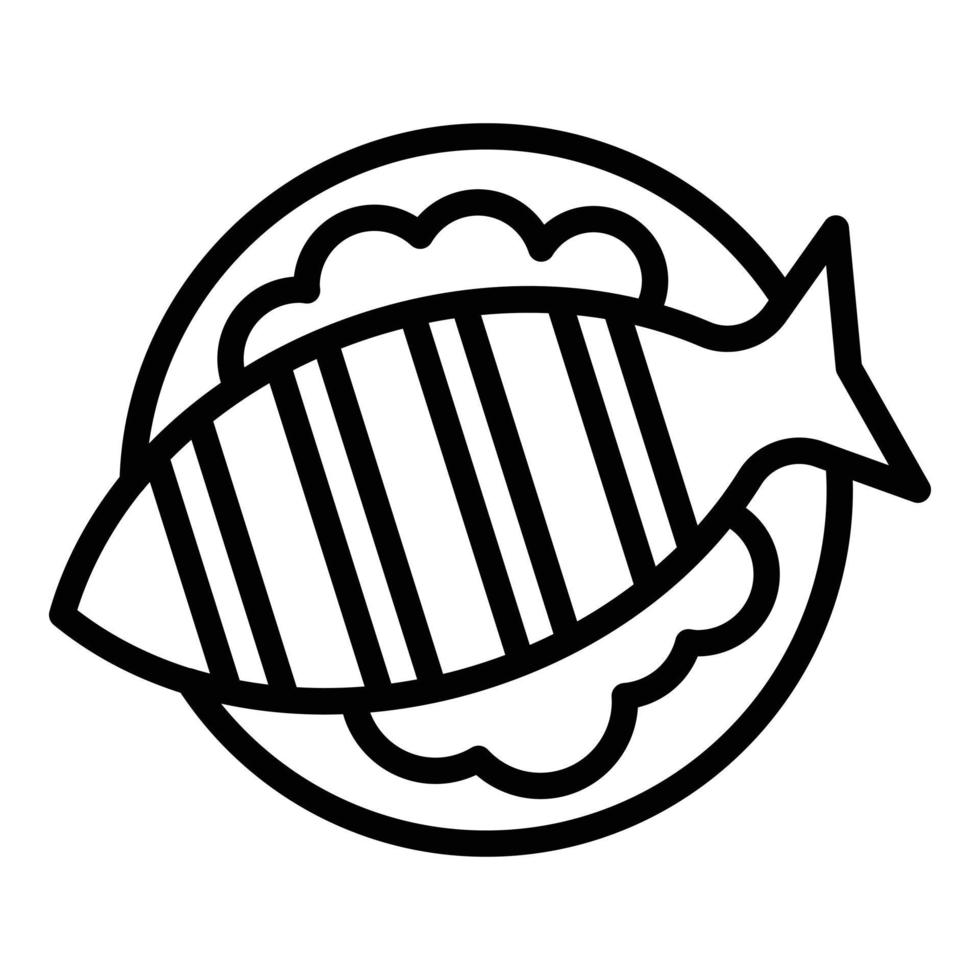 vector de contorno de icono de barbacoa de pescado de río. comida pollo