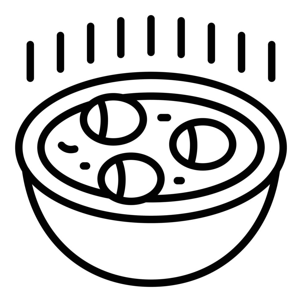 vector de contorno de icono de sopa caliente. plato de comida