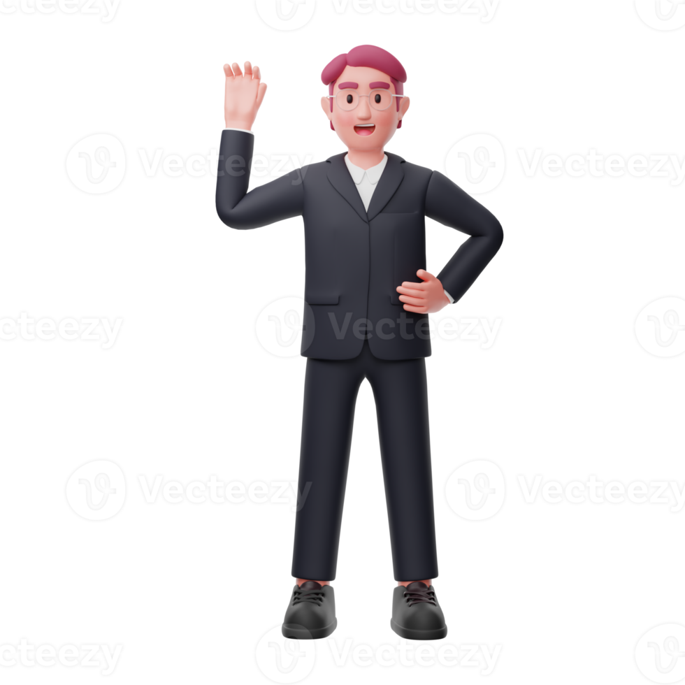 3d business character wave hand pose png