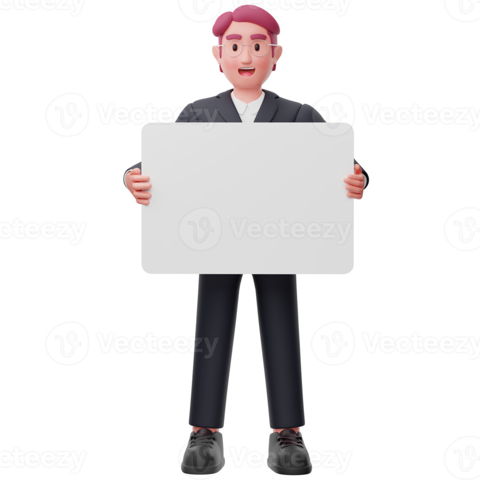 3d business character holding white board png