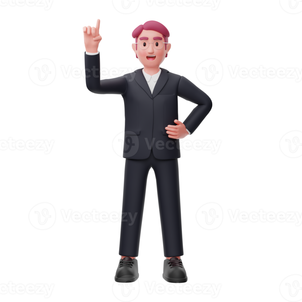 3d business character hand pointing pose png