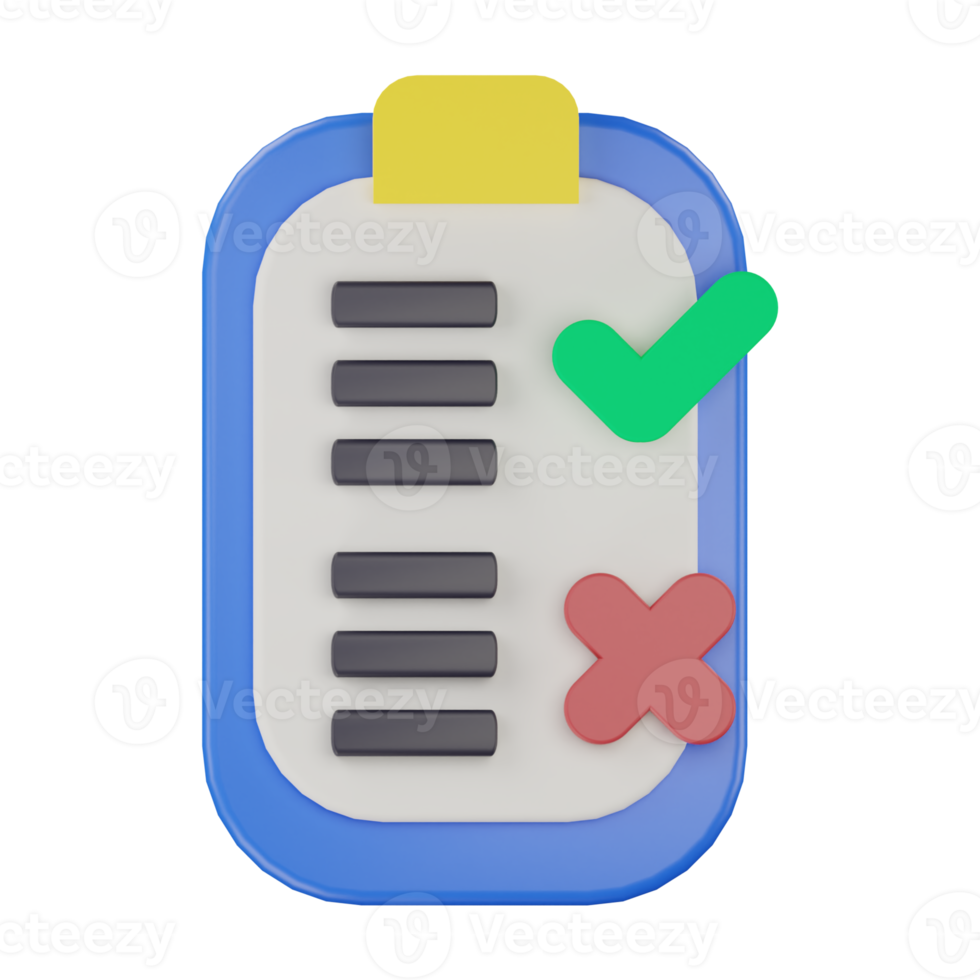 3d approved and rejected checklist icon png