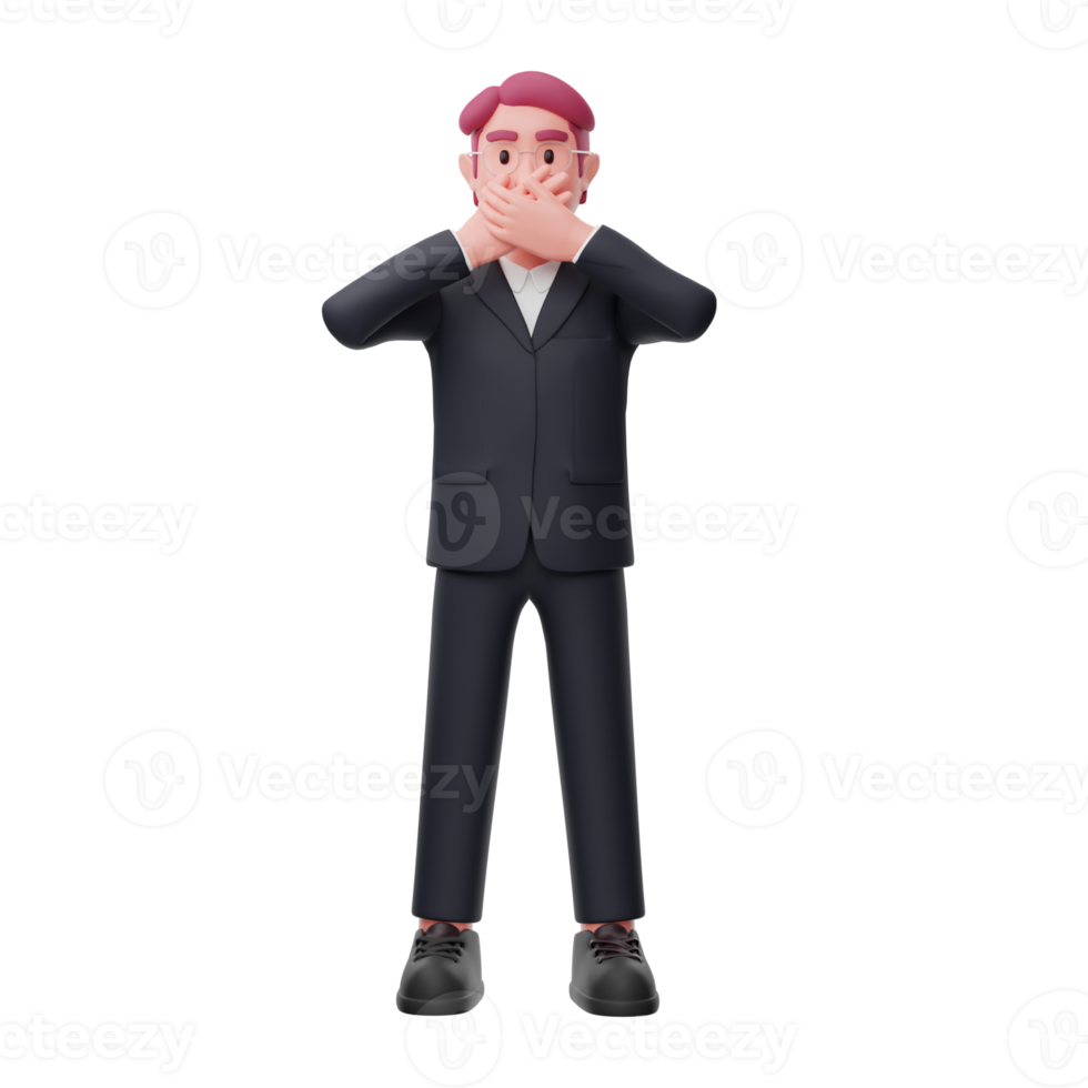 3d business character stop talking pose png