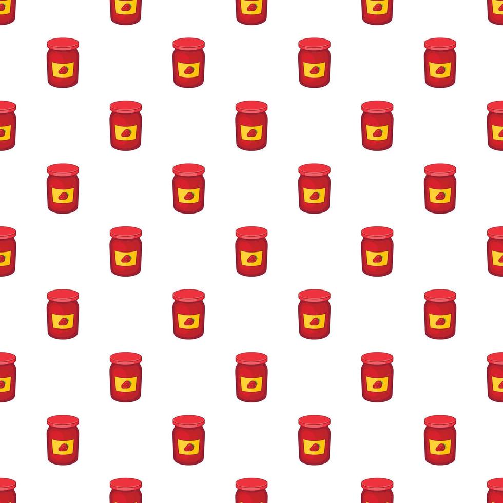Jar of strawberry jam pattern, cartoon style vector