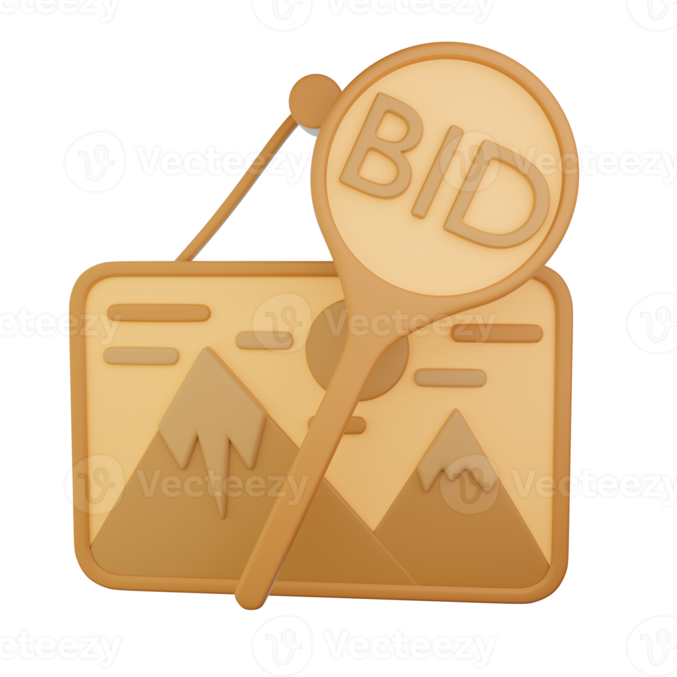 Auction plate bid with picture icon 3D illustration png