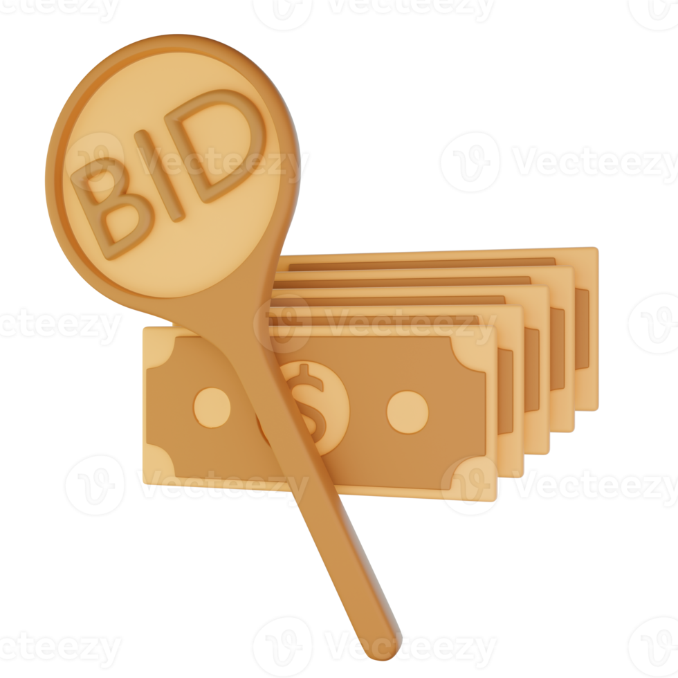 Auction plate bid with money icon 3D illustration. png