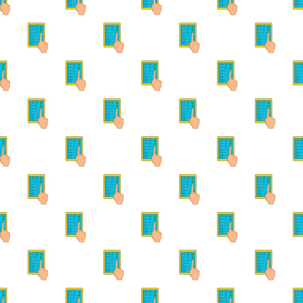 Hand on tablet puts crosses pattern, cartoon style vector