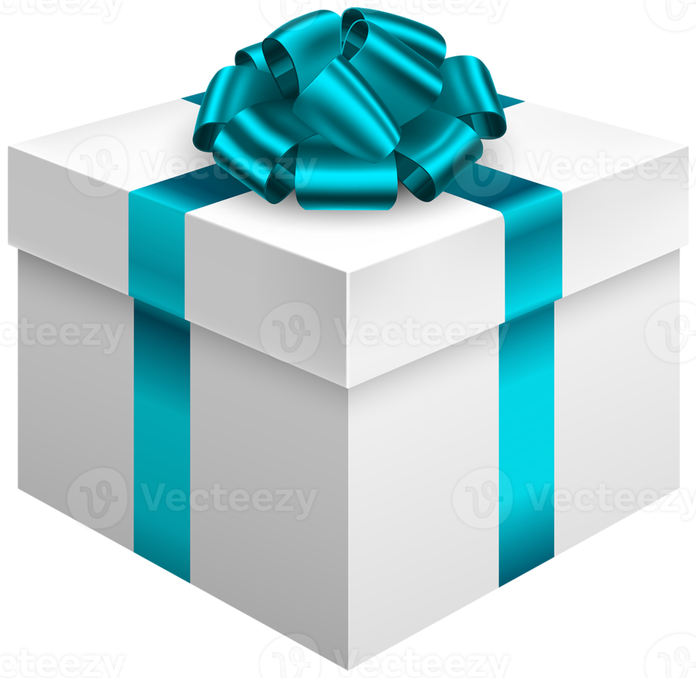 coffret cadeau blanc avec noeud bleu png