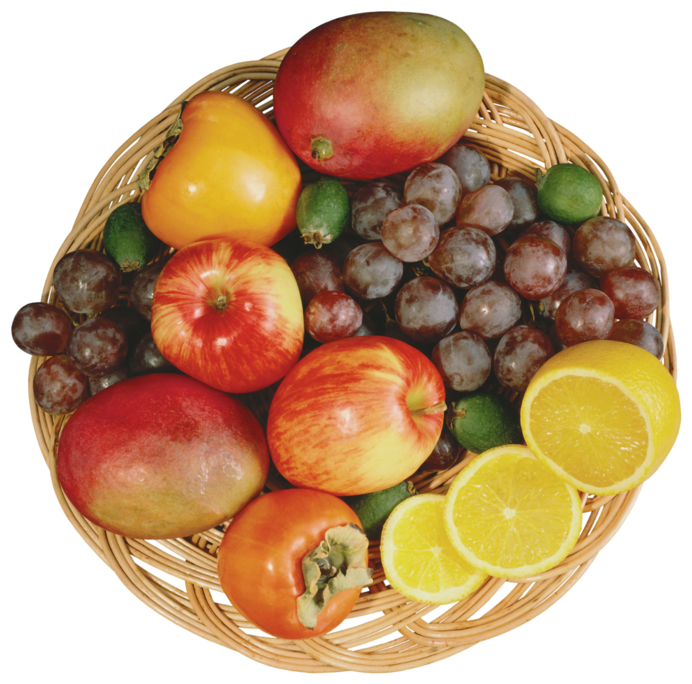 frutas misturadas na tigela de vime png