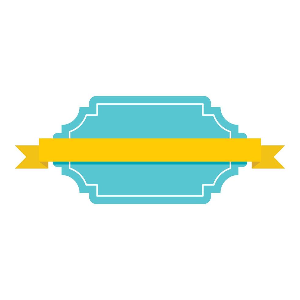 Blue badge with yellow ribbon icon, flat style vector