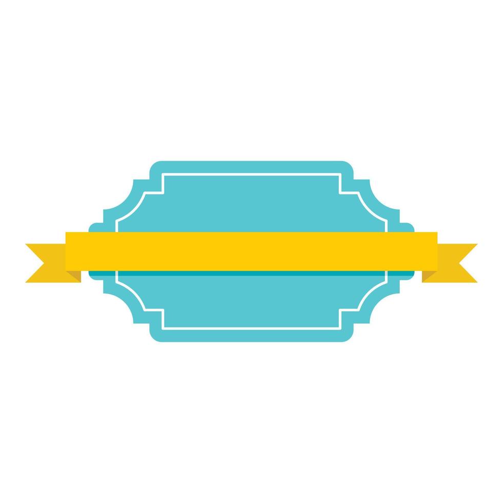 Blue badge with yellow ribbon icon, flat style vector