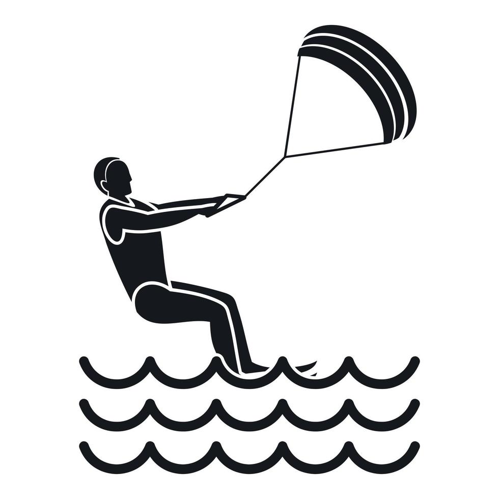 el hombre participa en el icono de kitesurf, estilo simple vector