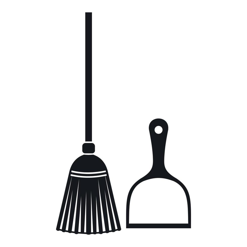 Broom and dustpan icon, simple style vector
