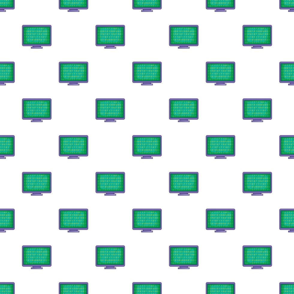 Binary code on monitor pattern, cartoon style vector