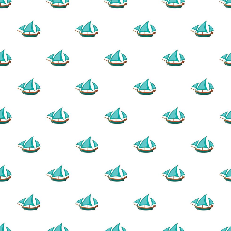 Three sailing wooden ship pattern, cartoon style vector