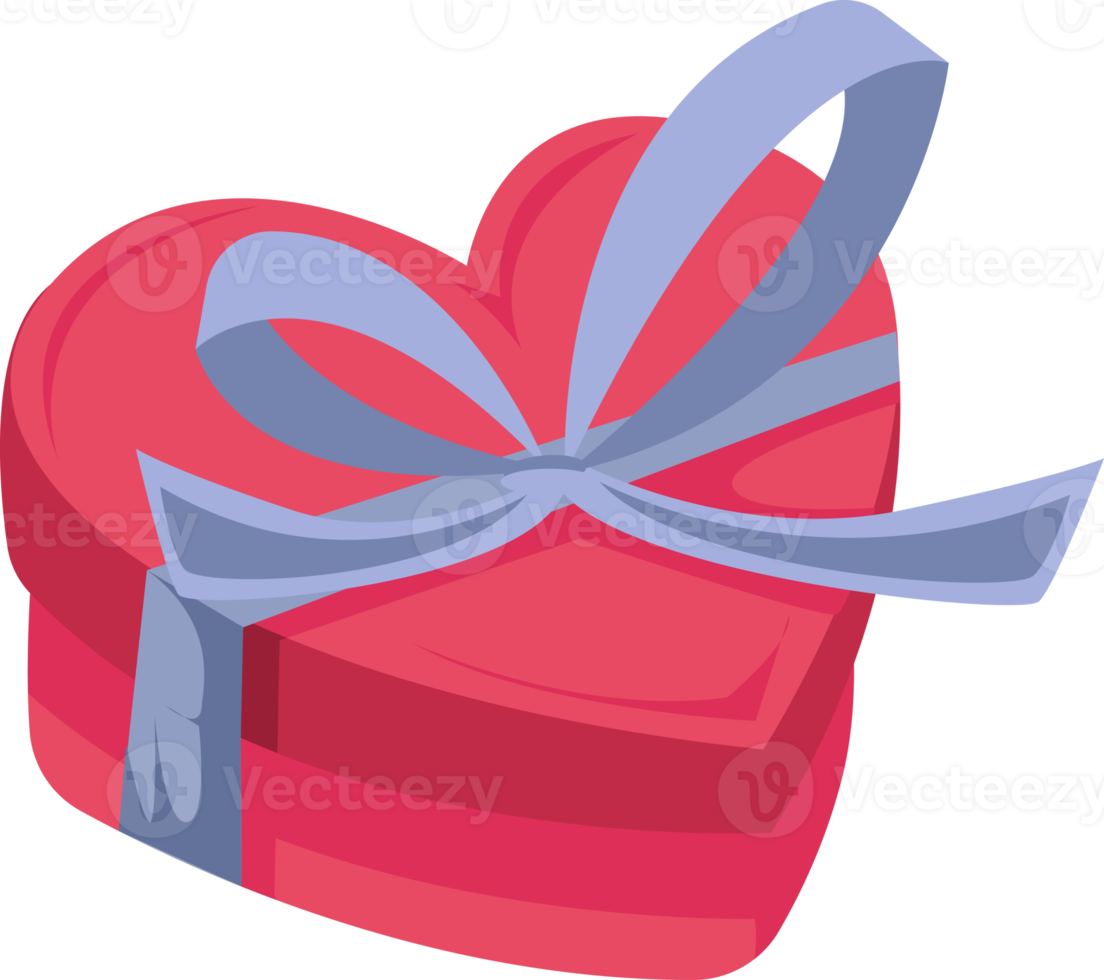 red heart shaped gift box with purple ribbon png