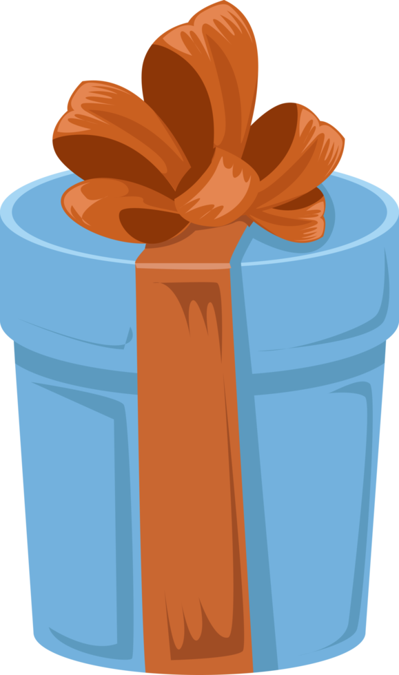 blue tall round gift box with brown ribbon png