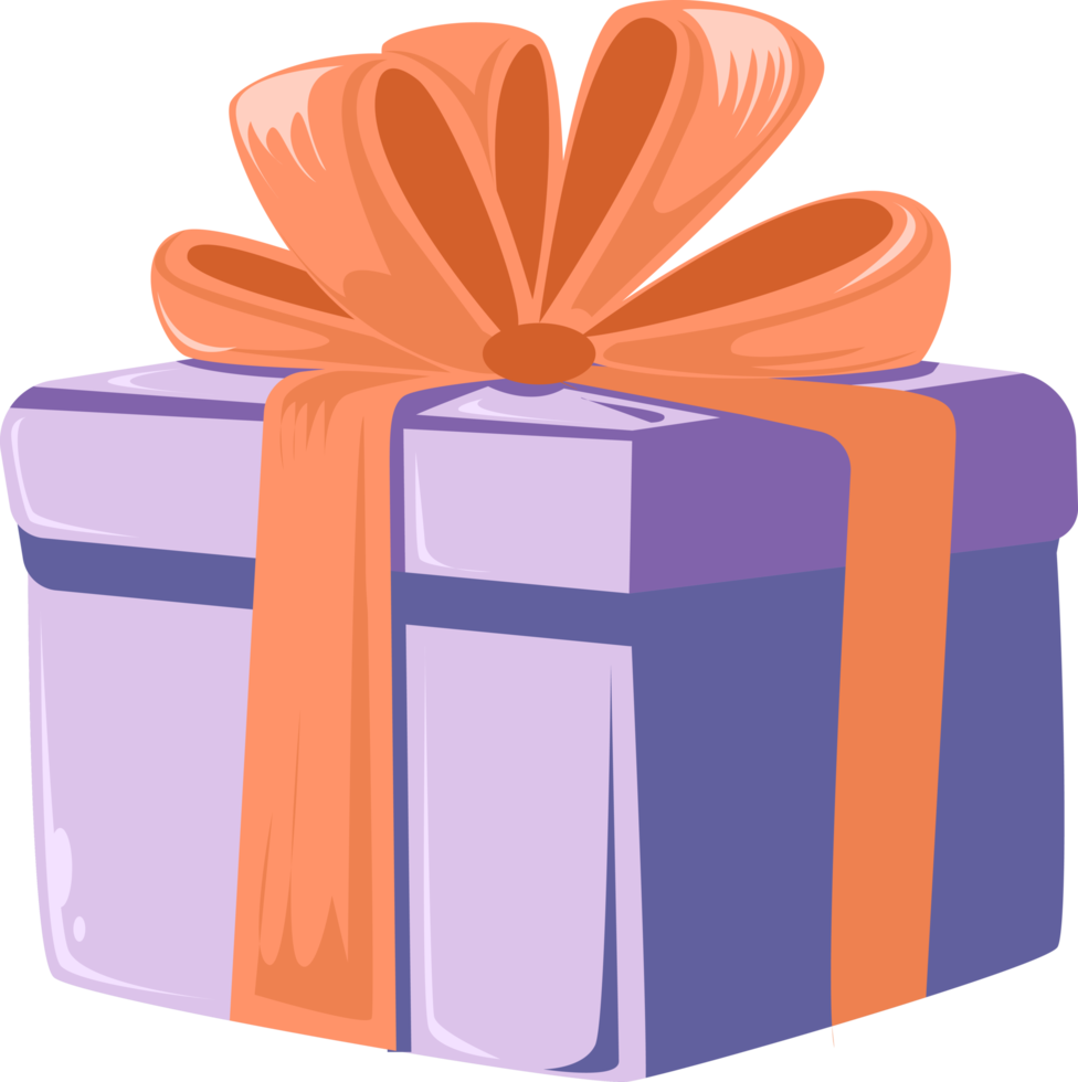 purple gift box with peach ribbon png