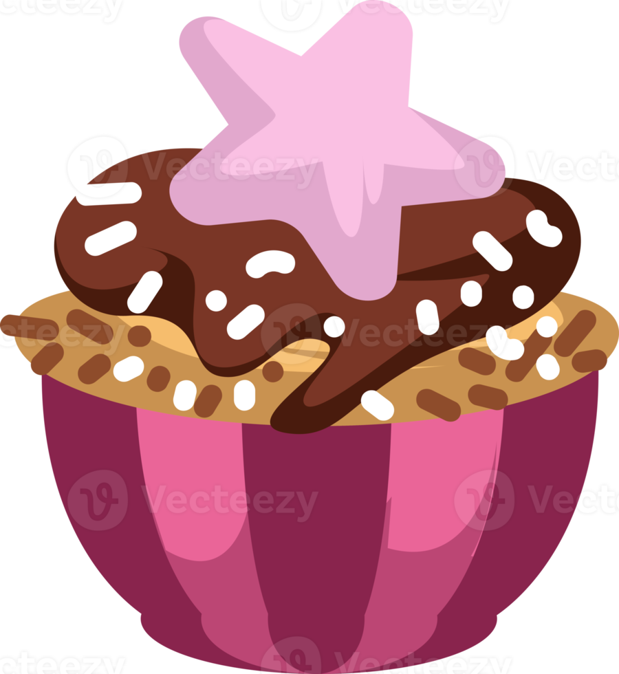 Pink cupcake with sprinkles and star decoration on top png