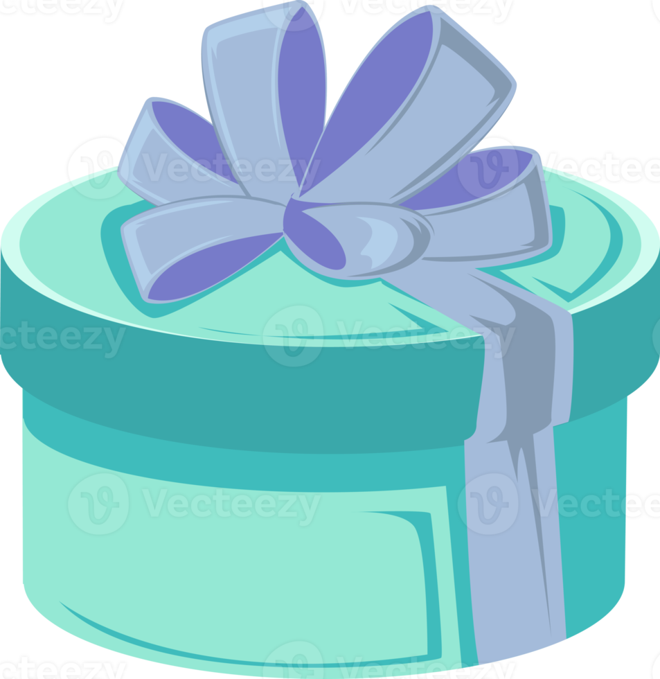 pastel green round gift box with purple ribbon png