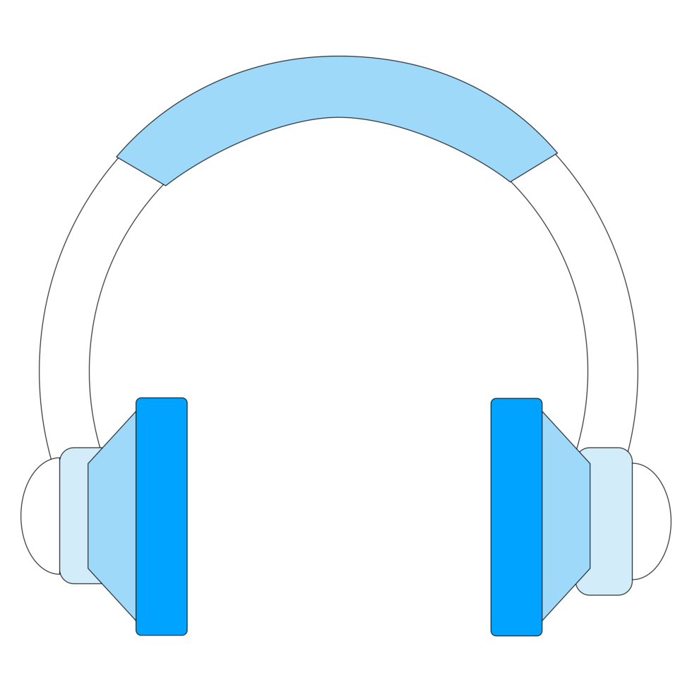 Blue and white headphone design on transparent background. png