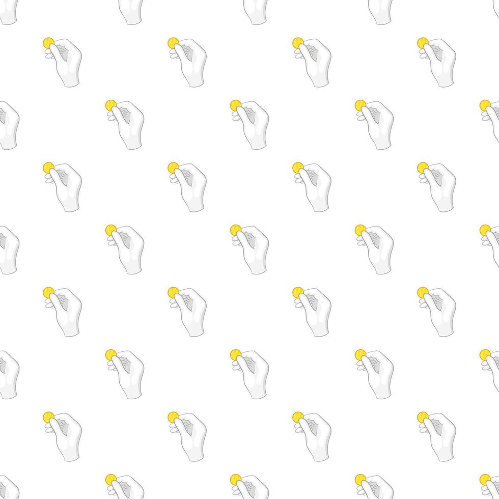 Hand holds coin pattern, cartoon style vector