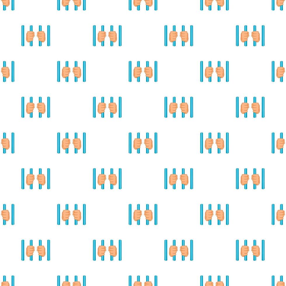 Man behind bars in prison pattern, cartoon style vector