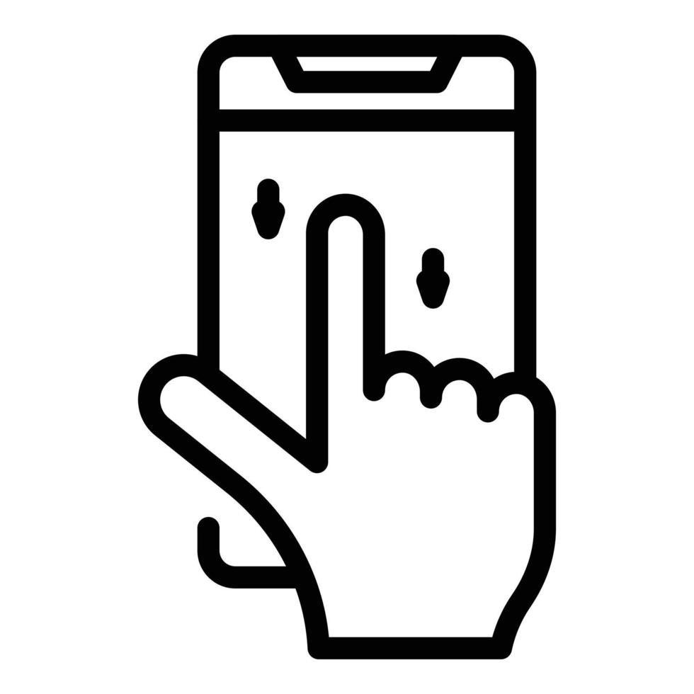 vector de contorno de icono de diapositiva de teléfono. mano de la aplicación