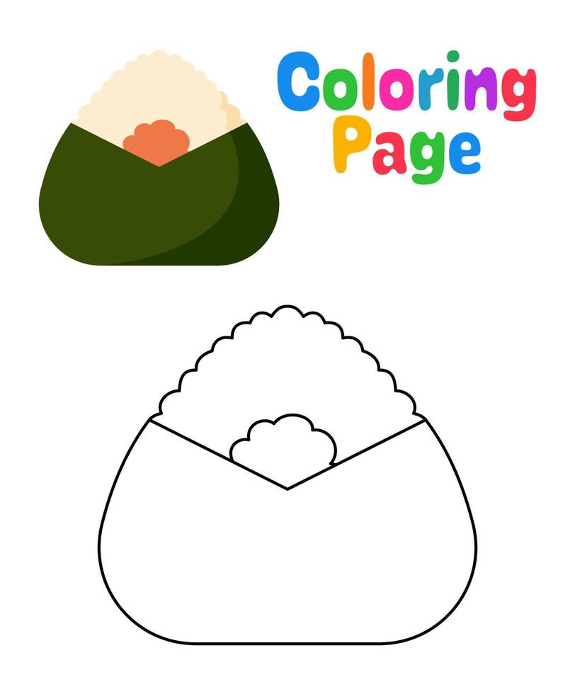 Coloring page with Onigiri for kids vector
