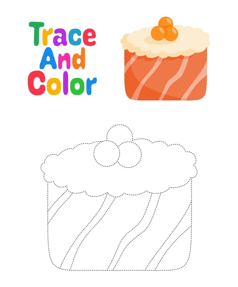 Sushi tracing worksheet for kids vector