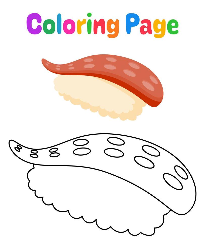 página para colorear con sushi para niños vector