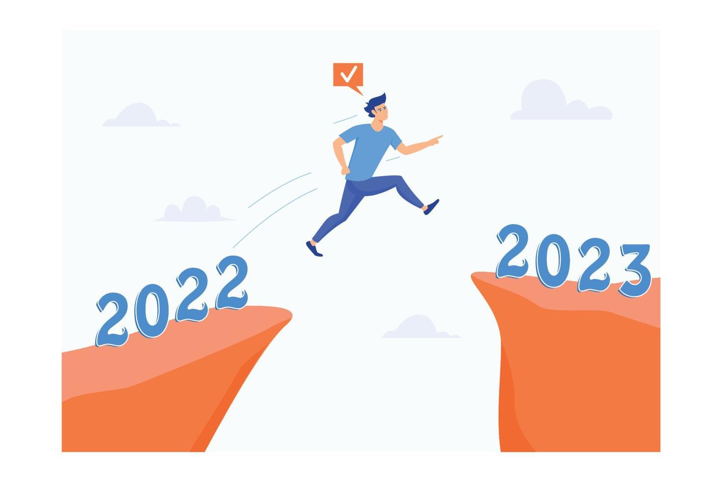 Year 2023 hope, new year resolution or success opportunity, change to new business bright future, overcome business difficulty concept, flat vector modern illustration